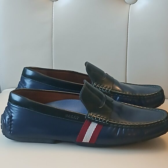BALLY navy blue leather loafers Size 9.5 US - Picture 3 of 8